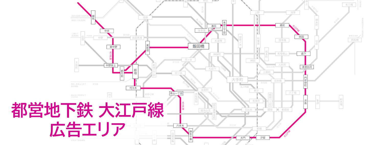 大江戸線のドア横ポスター広告の広告掲載エリア線区を記した画像です。