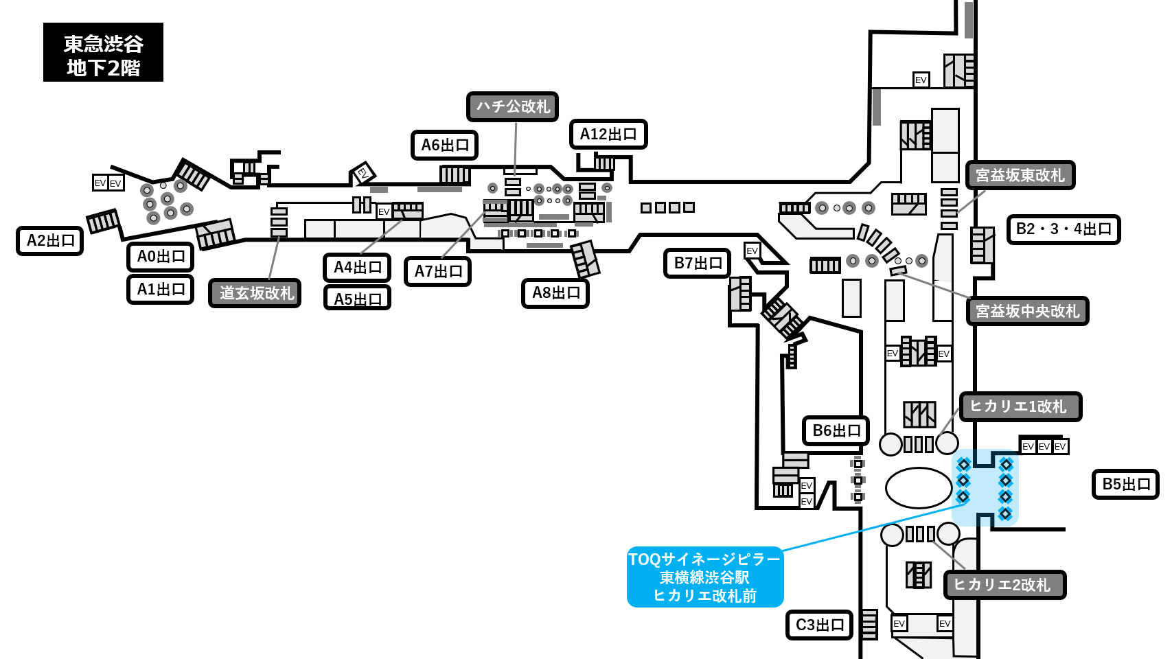 東急渋谷駅TOQサイネージピラーヒカリエ改札前位置図