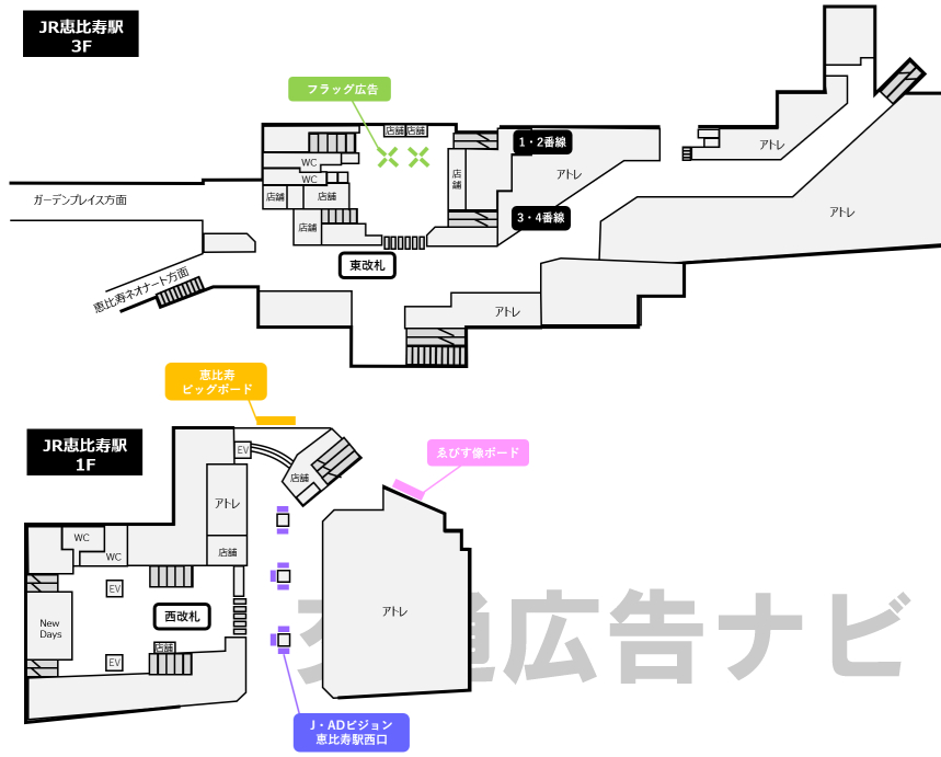 JR恵比寿駅 広告媒体マップ