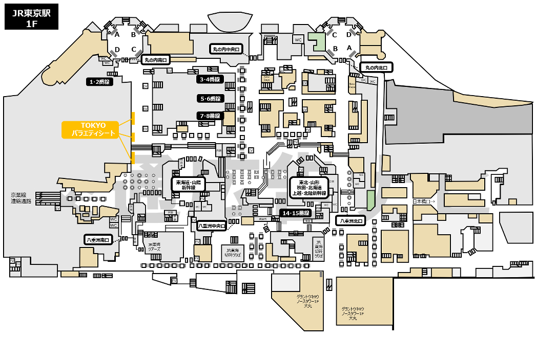 JR東京駅TOKYOバラエティーシート掲出位置図