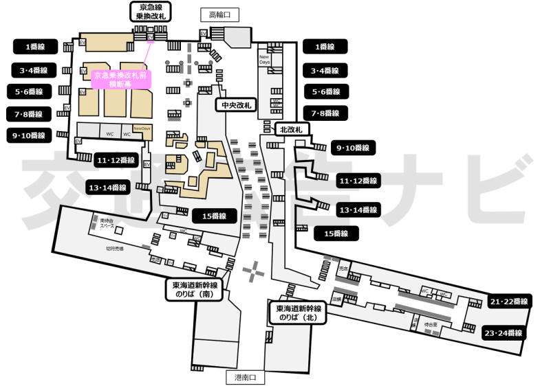 JR品川駅京急乗換改札前横断幕掲出位置図