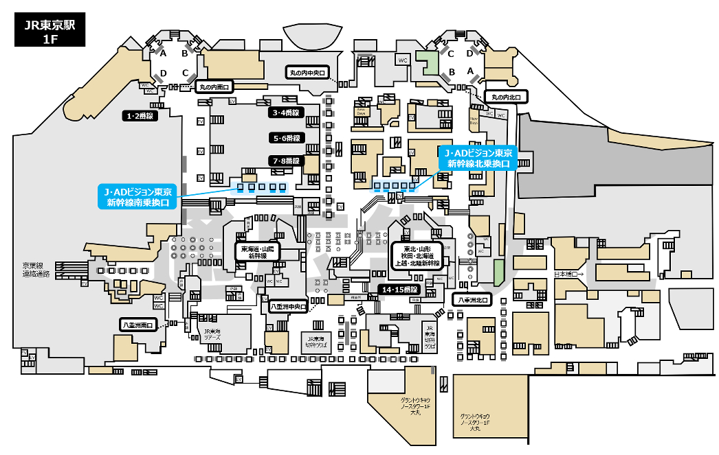 JR東京駅J・ADビジョン東京新幹線南乗換口掲出位置図