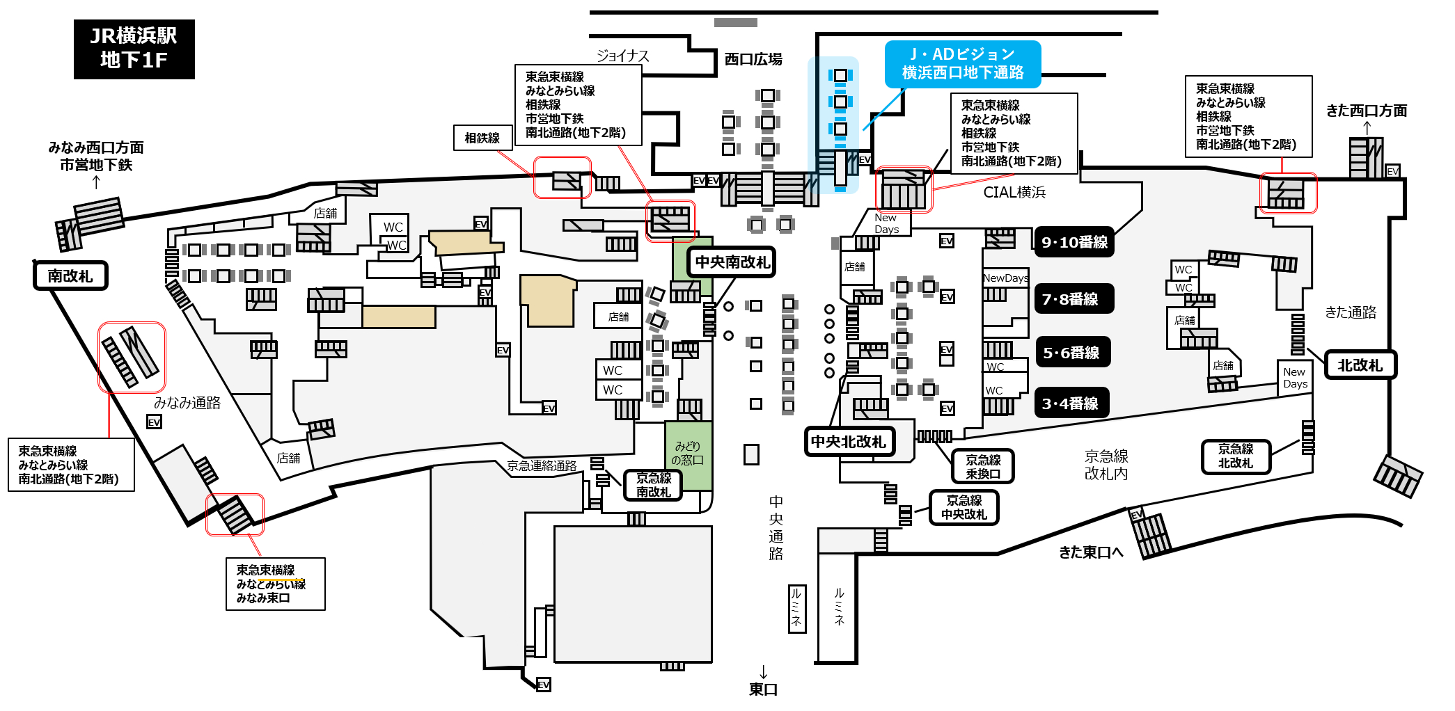 J・ADビジョン 横浜駅西口地下通路位置図