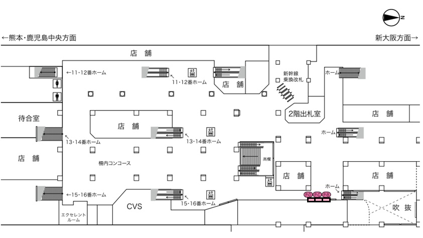 JR西日本 新幹線小倉駅ポスター掲出位置図