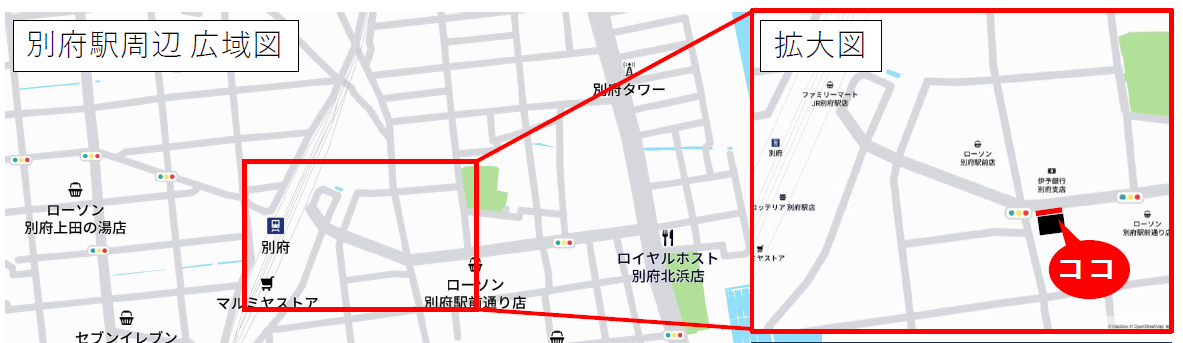 別府駅前交差点大型LEDビジョン位置図