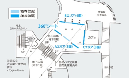 東口地下広場 B2F360°シート位置図