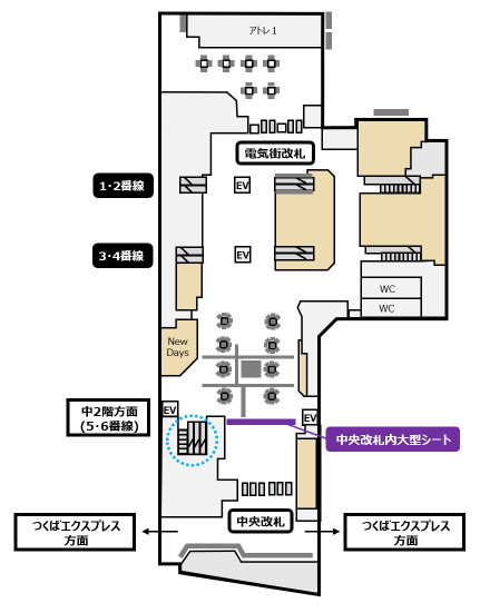 秋葉原中央改札内大型シート 掲出位置図