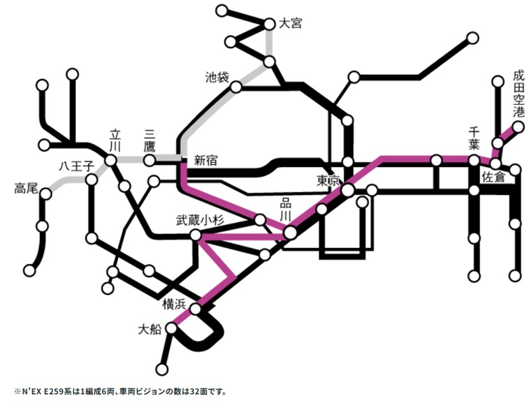 成田エクスプレス N’EX車両ビジョン 路線図