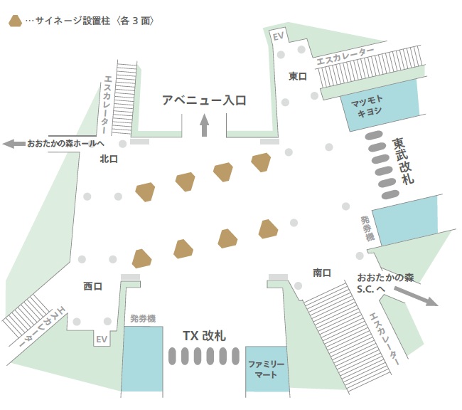 流山おおたかの森駅おおたかフォレストビジョン掲出位置図